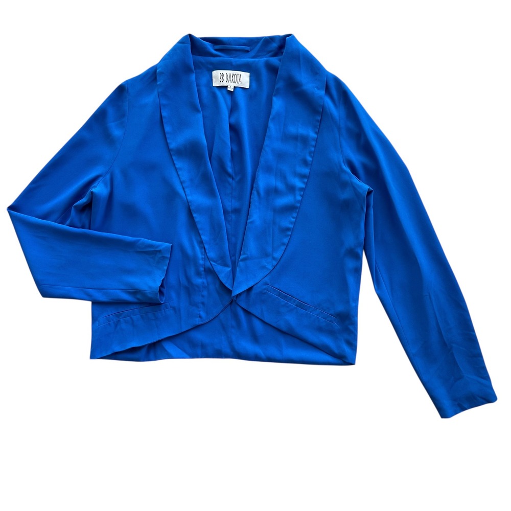 BB Dakota Women's L Electric Blue Shawl Collar Open Front Blazer Cardigan Preppy